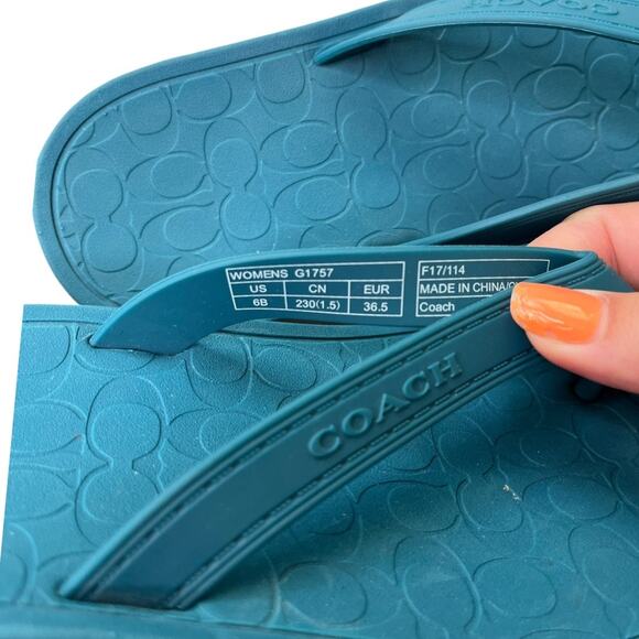 Coach teal blue rubber flip flop sandals G1757 US6B EU36.5 - Picture 4 of 4